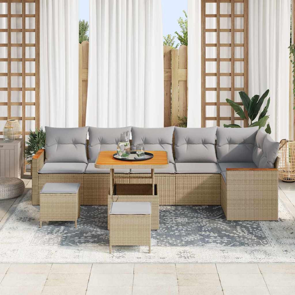 Conjunto de Sofá de Jardim 9 pcs Bege Rattan Sintético