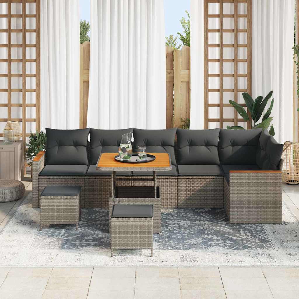 Conjunto de Sofá de Jardim 9 pcs Cinzeto Rattan Sintético