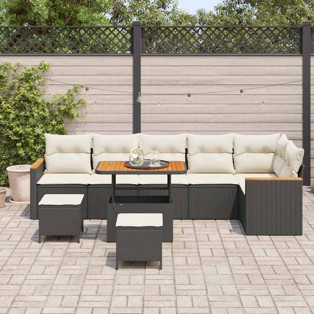 Conjunto de Sofá de Jardim 9 pcs Preto Rattan Sintético
