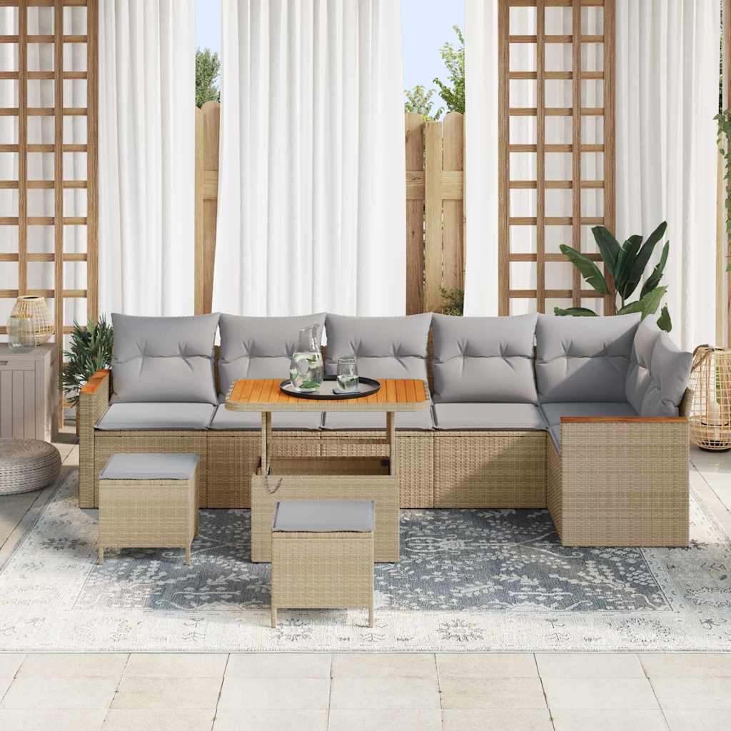 Conjunto de Sofá de Jardim 9 pcs Bege Rattan Sintético