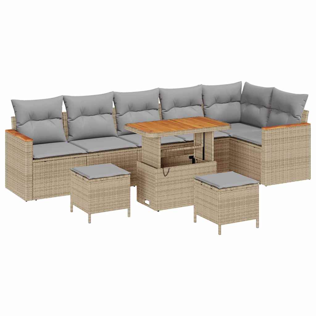 Conjunto de Sofá de Jardim 9 pcs Bege Rattan Sintético