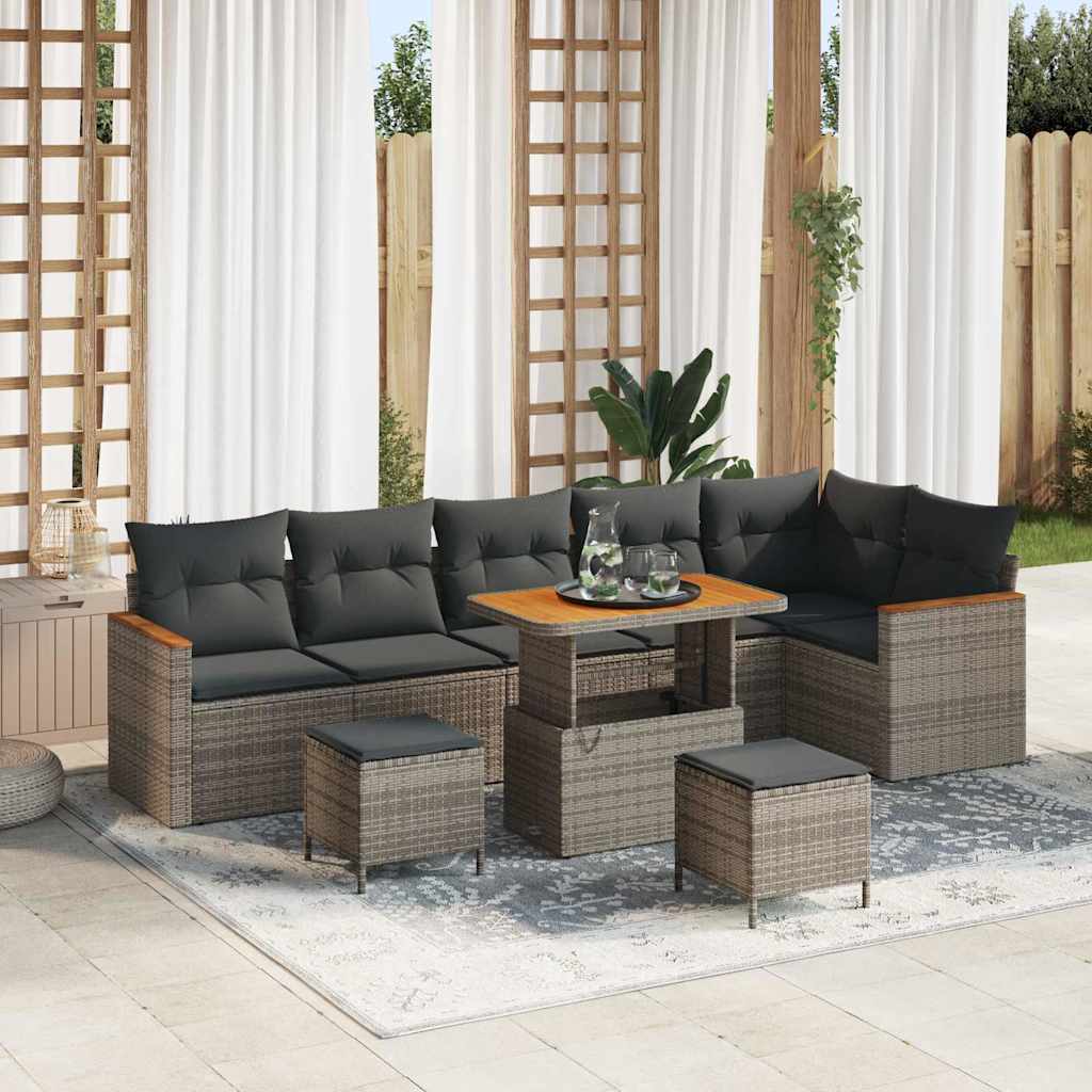 Conjunto de Sofá de Jardim 9 pcs Cinzeto Rattan Sintético
