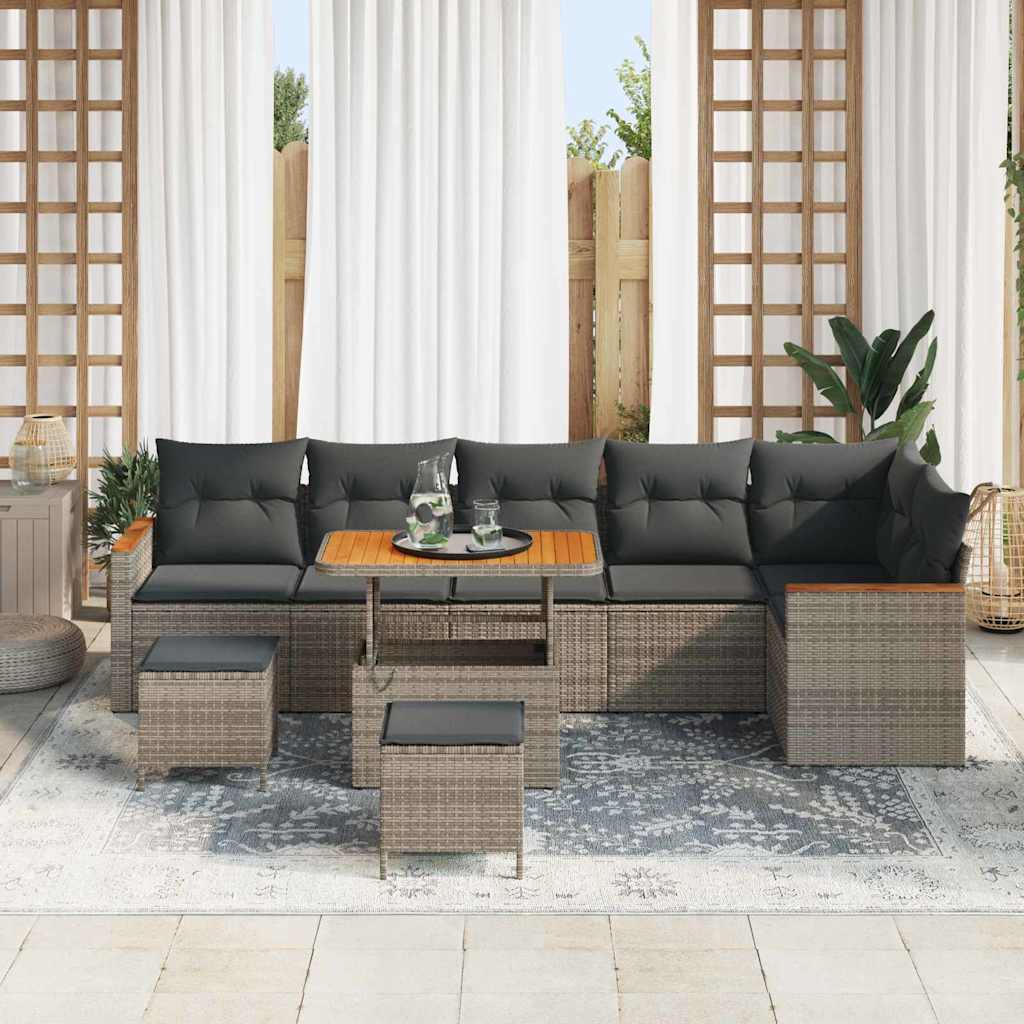 Conjunto de Sofá de Jardim 9 pcs Cinzeto Rattan Sintético