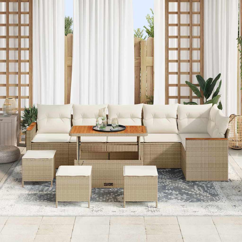 Conjunto de Sofá de Jardim 10 pcs Bege Rattan Sintético