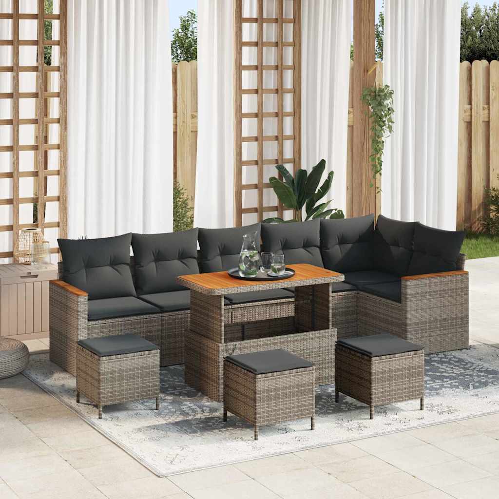 Conjunto de Sofá de Jardim 10 pcs Cinzeto Rattan Sintético