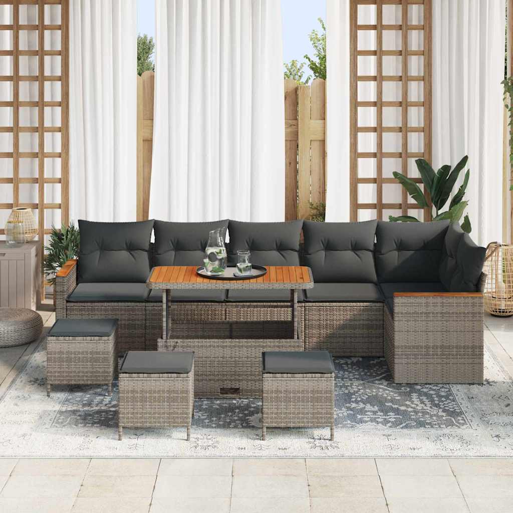 Conjunto de Sofá de Jardim 10 pcs Cinzeto Rattan Sintético