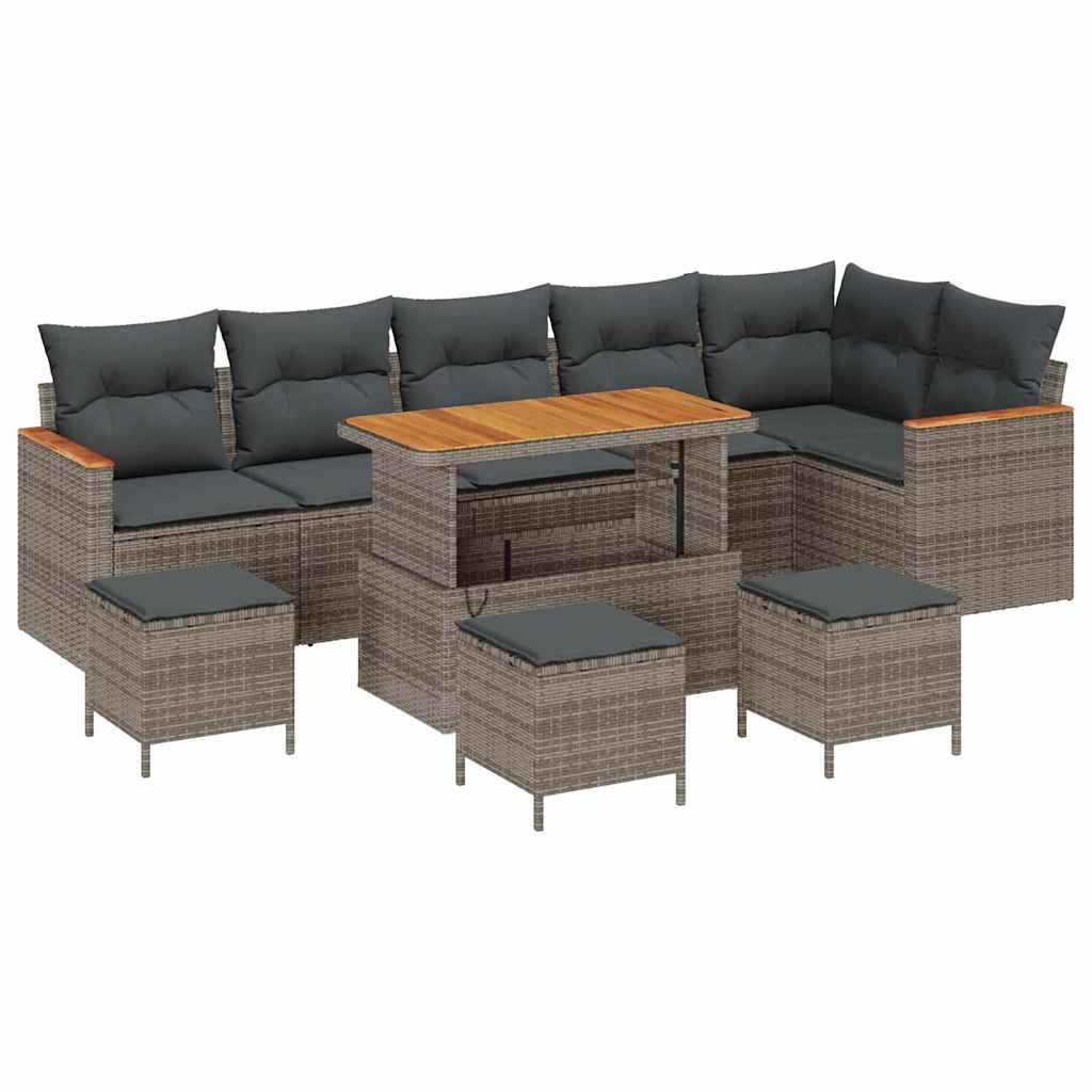 Conjunto de Sofá de Jardim 10 pcs Cinzeto Rattan Sintético