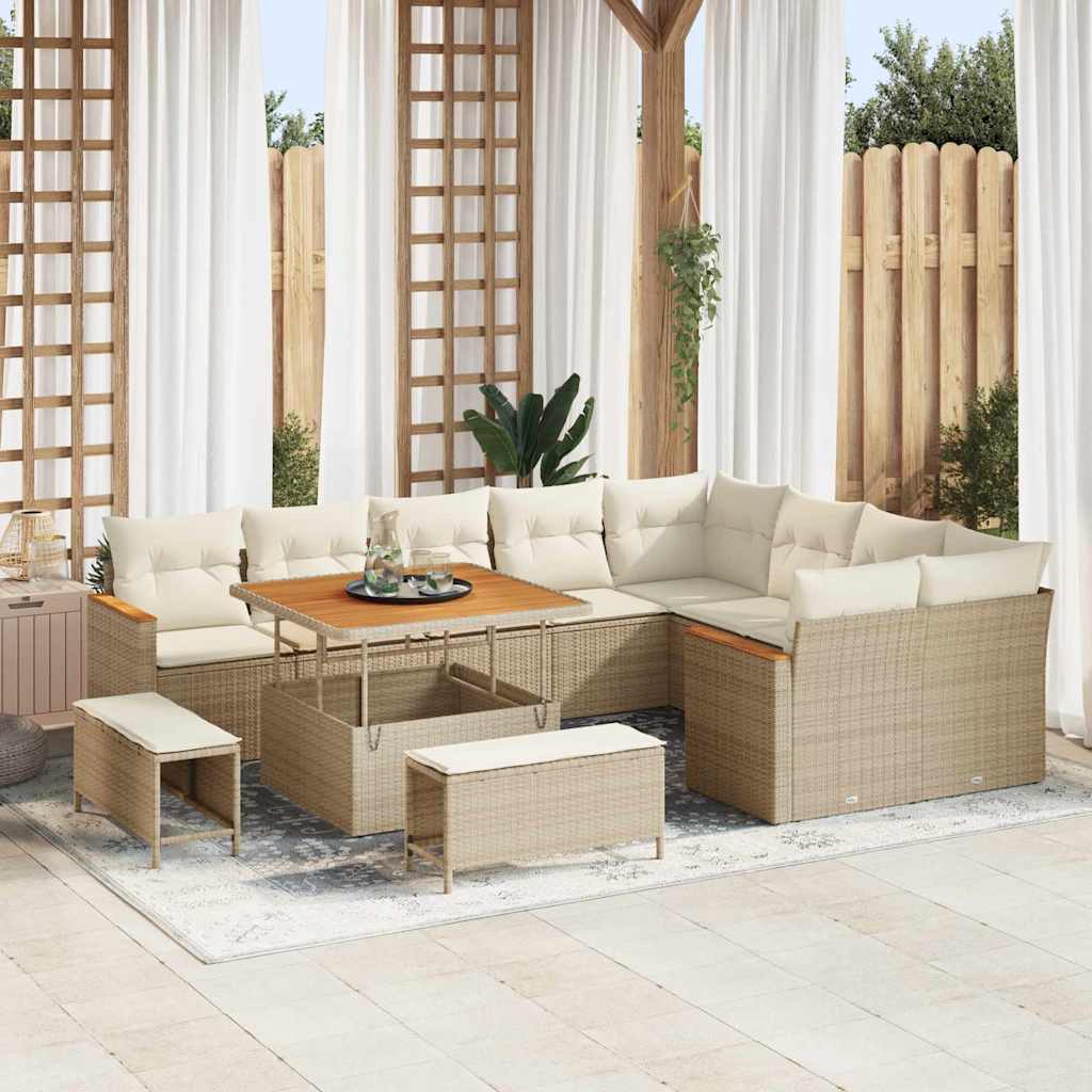 Conjunto de Sofá de Jardim 12 pcs Bege Rattan Sintético