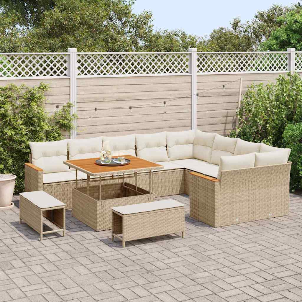 Conjunto de Sofá de Jardim 12 pcs Bege Rattan Sintético