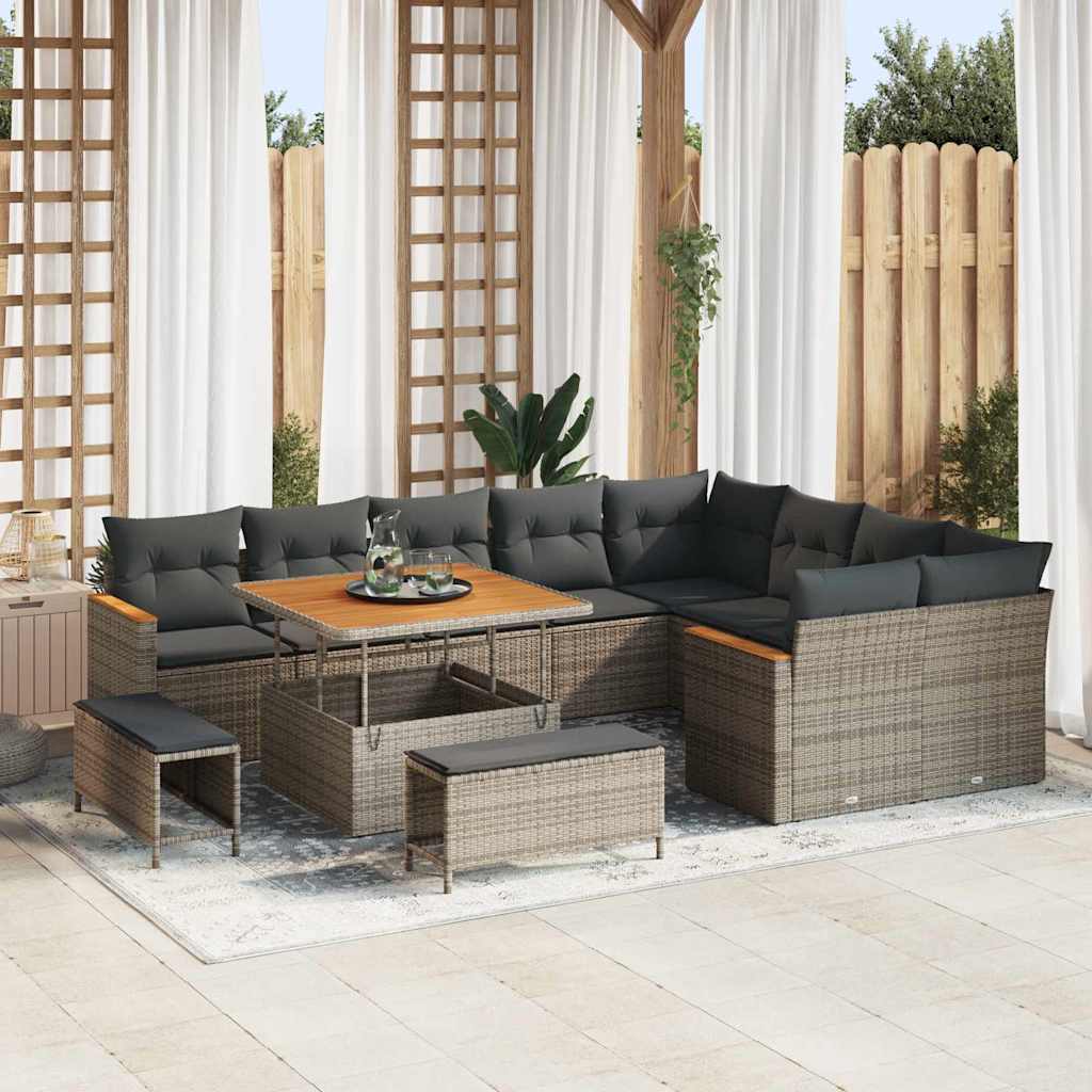 Conjunto de Sofá de Jardim 12 pcs Cinzeto Rattan Sintético
