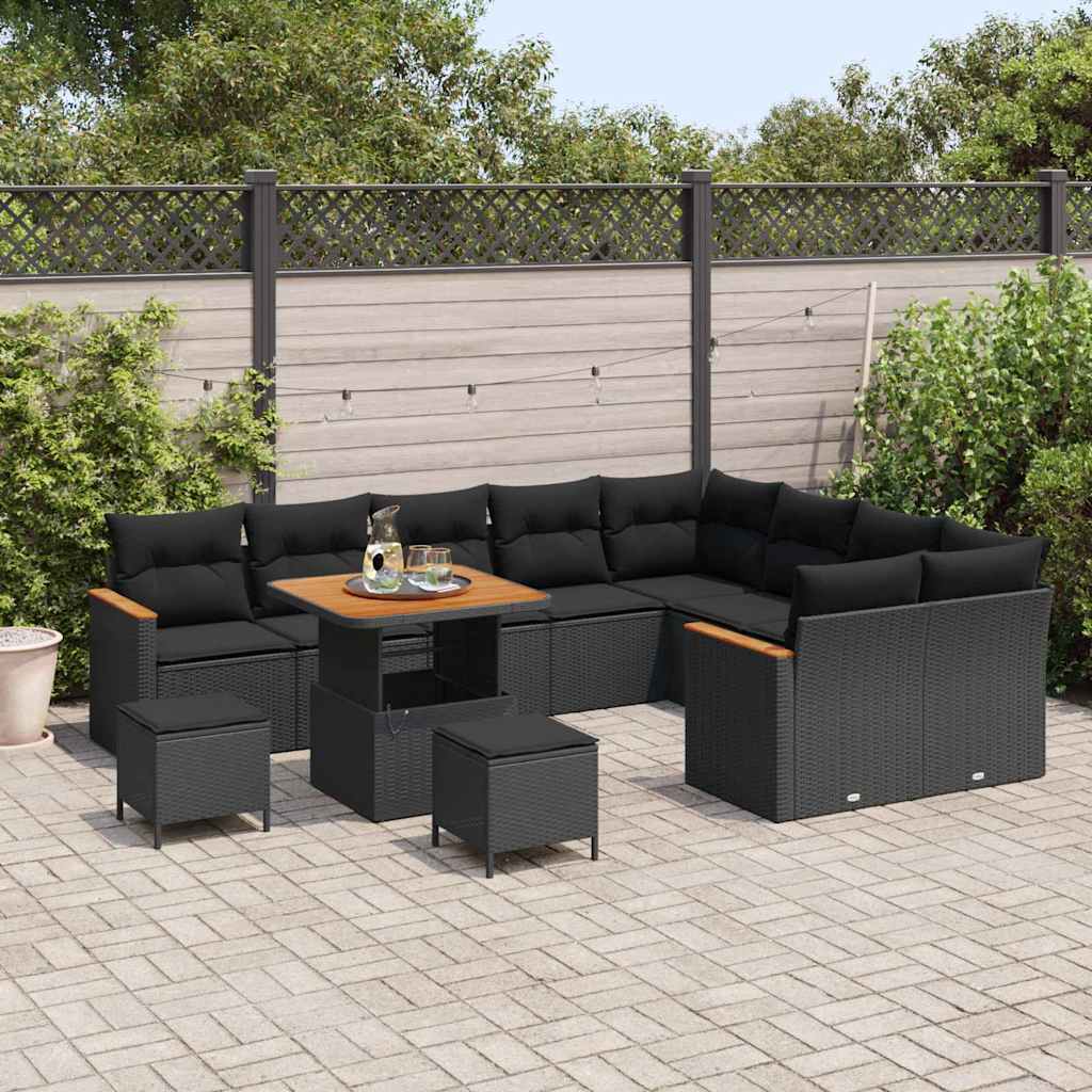 Conjunto de Sofá de Jardim 12 pcs Preto Rattan Sintético