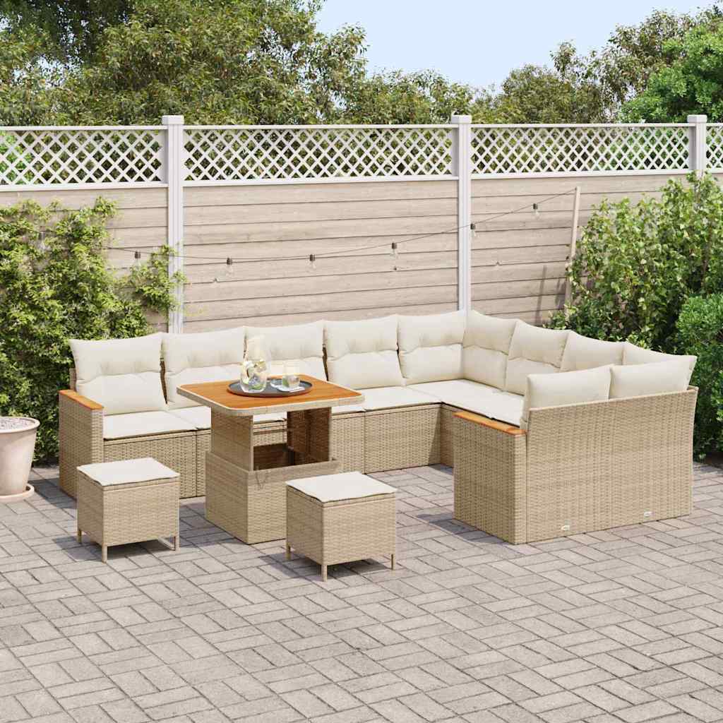 Conjunto de Sofá de Jardim 12 pcs Bege Rattan Sintético