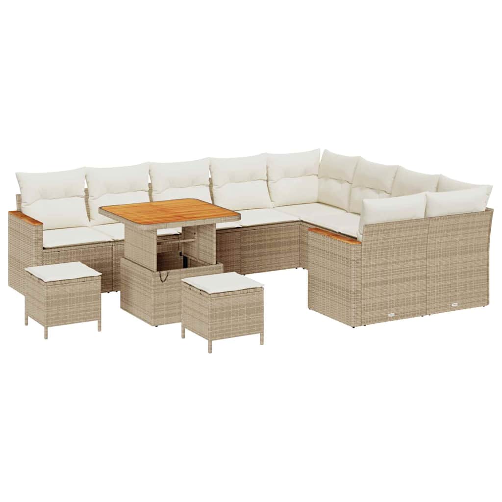 Conjunto de Sofá de Jardim 12 pcs Bege Rattan Sintético