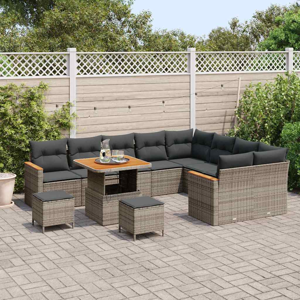 Conjunto de Sofá de Jardim 12 pcs Cinzeto Rattan Sintético