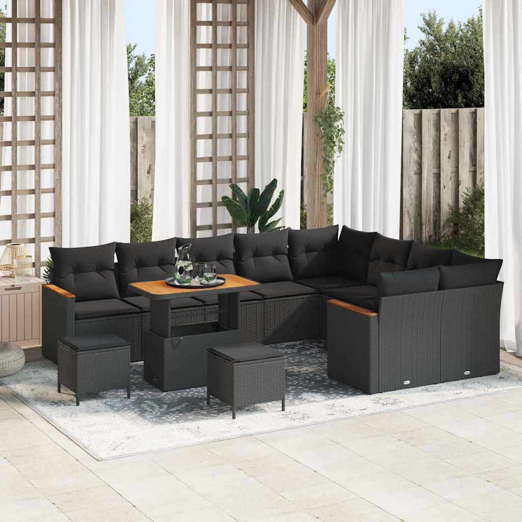 Conjunto de Sofá de Jardim 12 pcs Preto Rattan Sintético