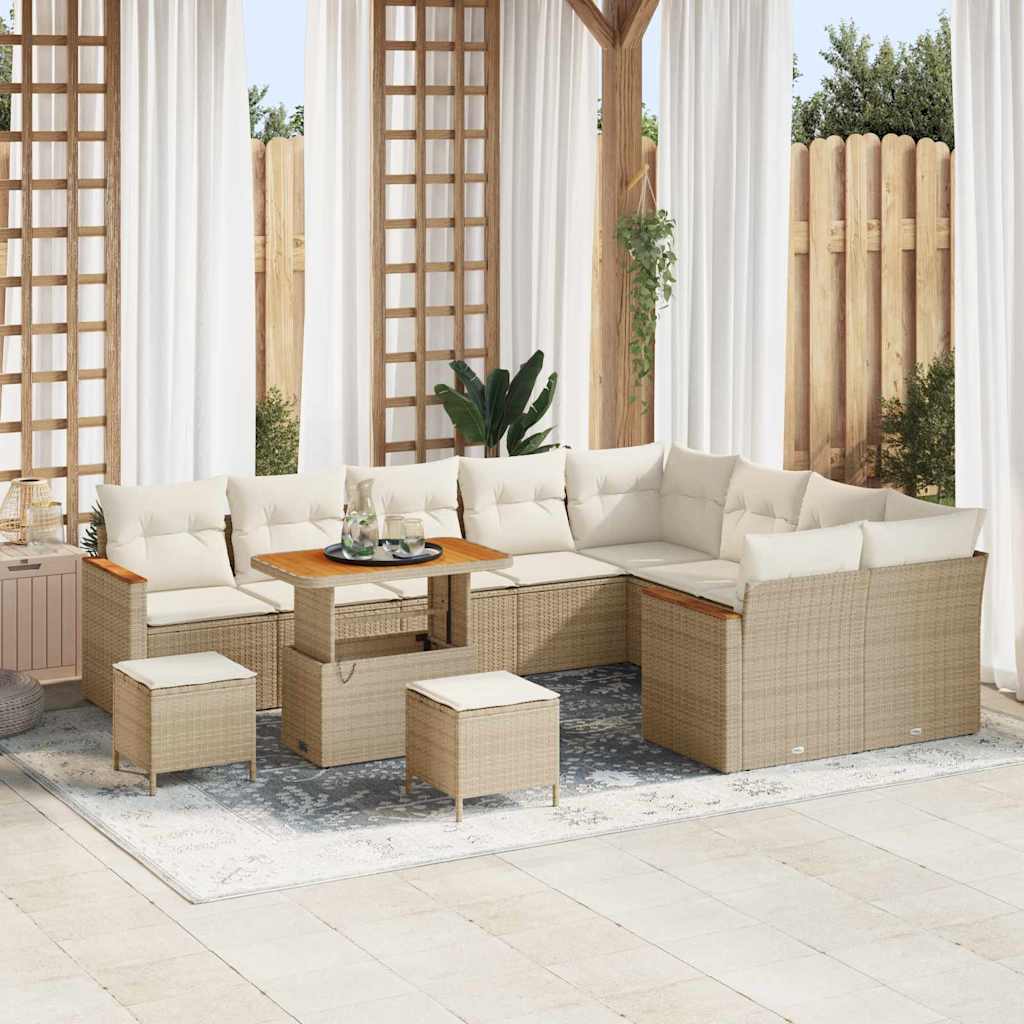 Conjunto de Sofá de Jardim 12 pcs Bege Rattan Sintético