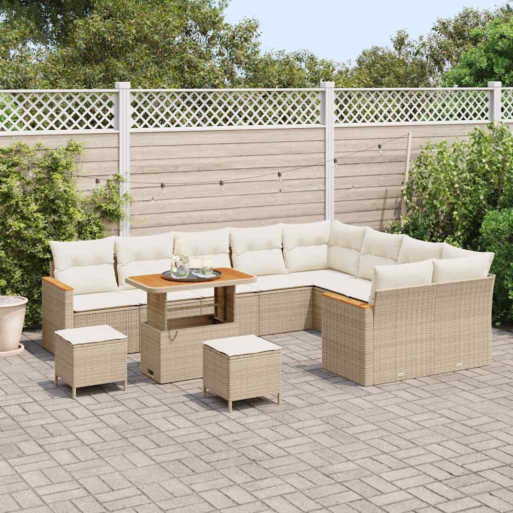 Conjunto de Sofá de Jardim 12 pcs Bege Rattan Sintético