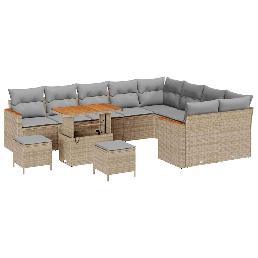 Conjunto de Sofá de Jardim 12 pcs Bege Rattan Sintético