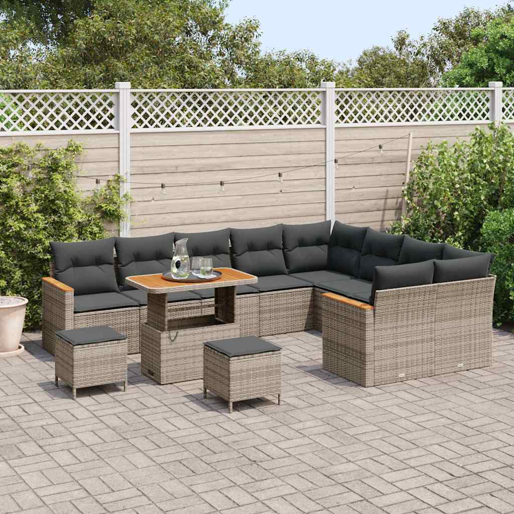 Conjunto de Sofá de Jardim 12 pcs Cinzeto Rattan Sintético