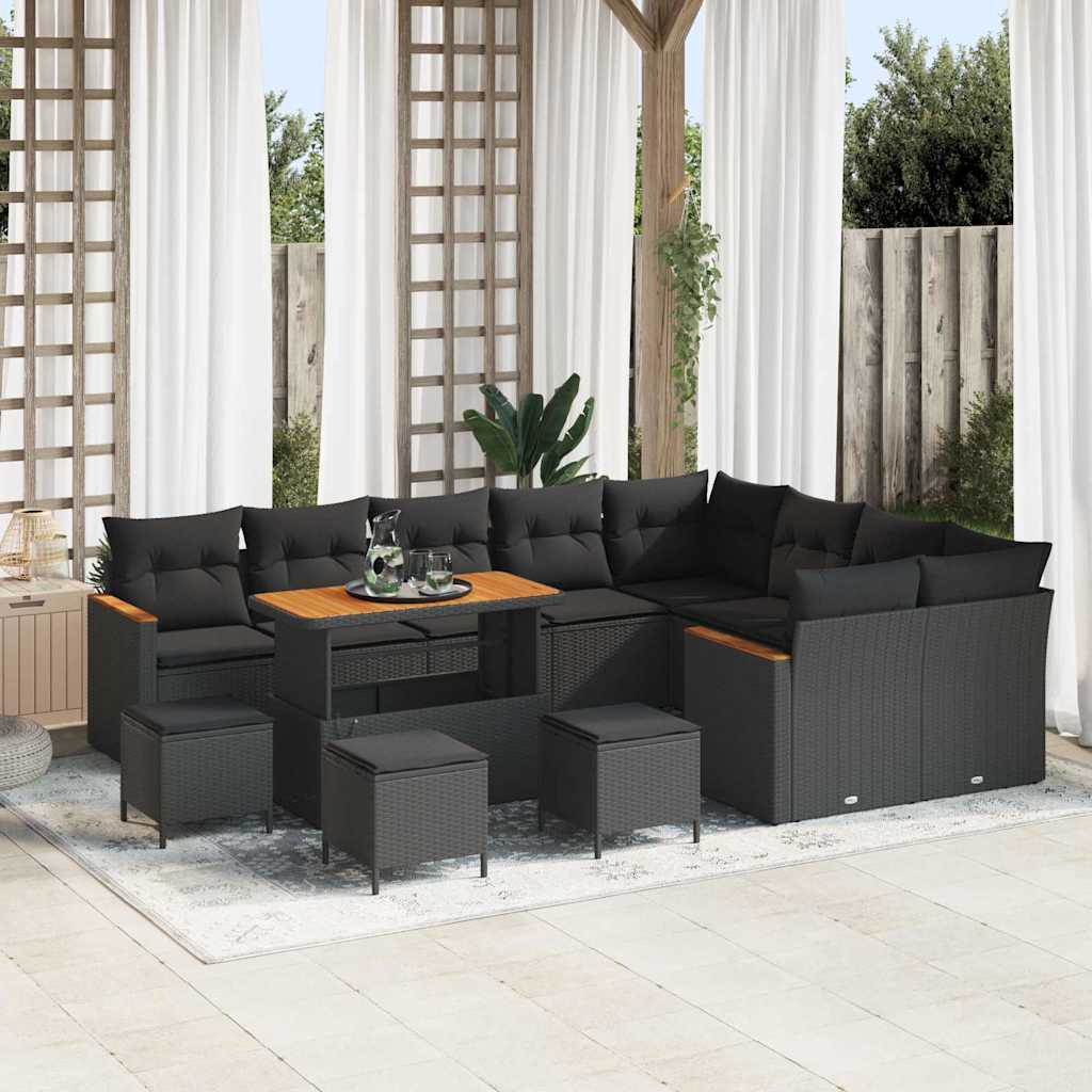Conjunto de Sofá de Jardim 13 pcs Preto Rattan Sintético