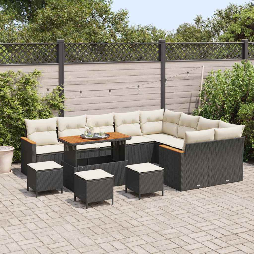 Conjunto de Sofá de Jardim 13 pcs Preto Rattan Sintético