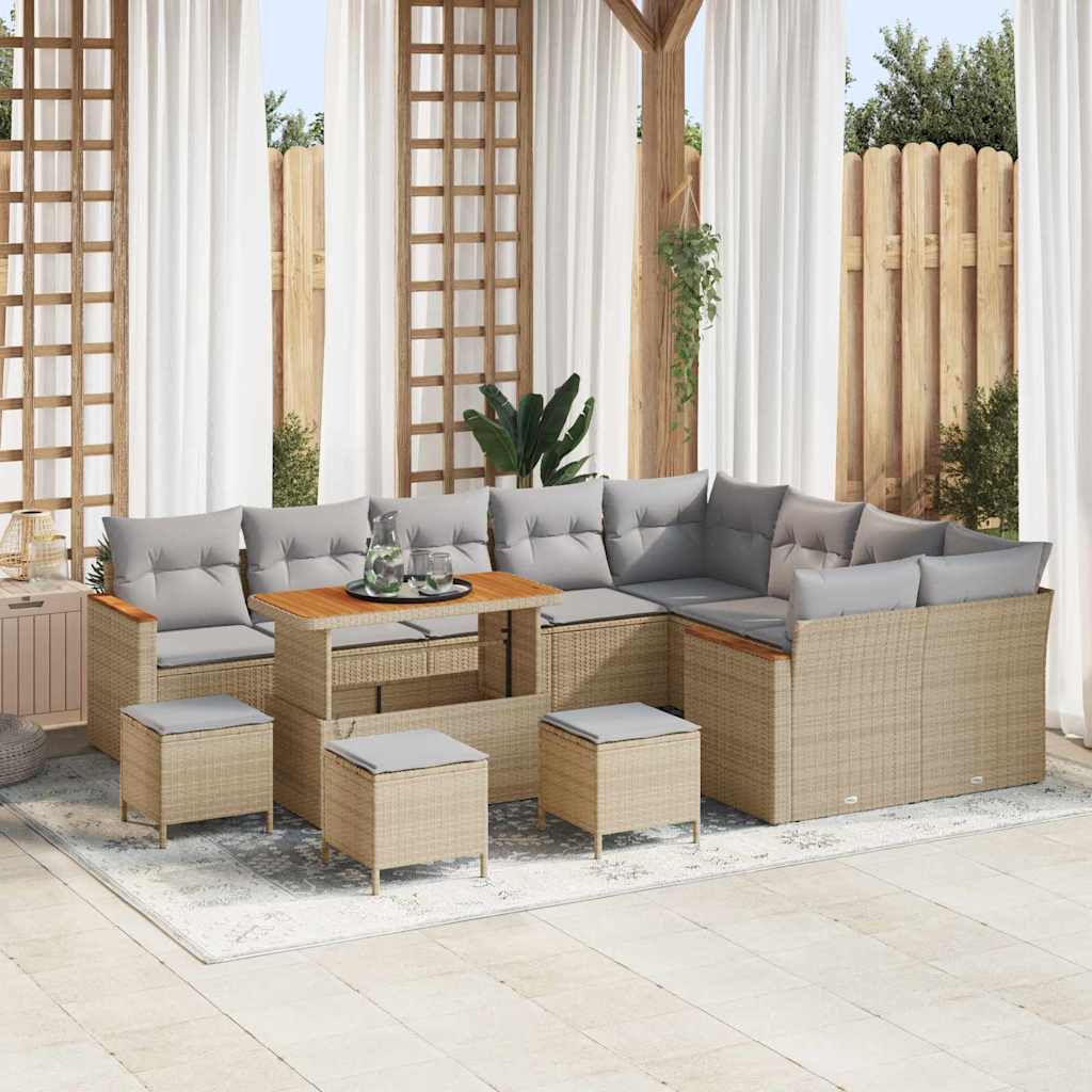 Conjunto de Sofá de Jardim 13 pcs Bege Rattan Sintético