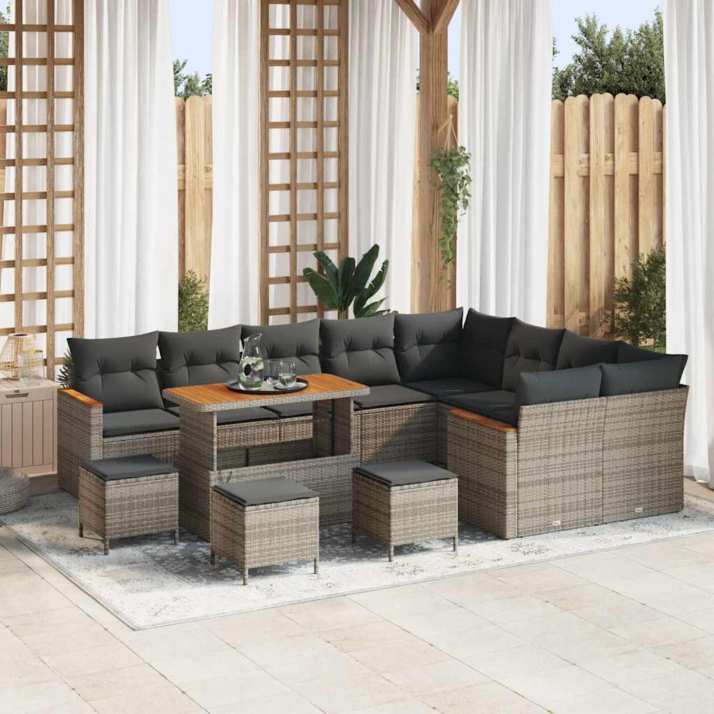 Conjunto de Sofá de Jardim 13 pcs Cinzeto Rattan Sintético