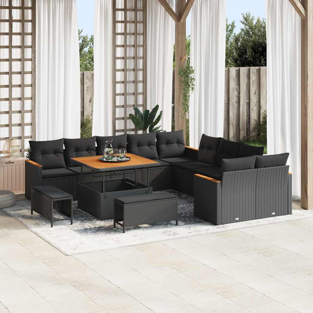 Conjunto de Sofá de Jardim 13 pcs Preto Rattan Sintético