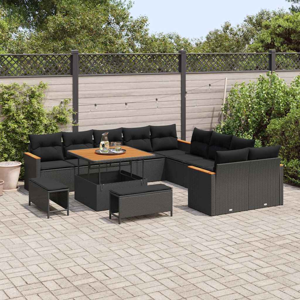 Conjunto de Sofá de Jardim 13 pcs Preto Rattan Sintético