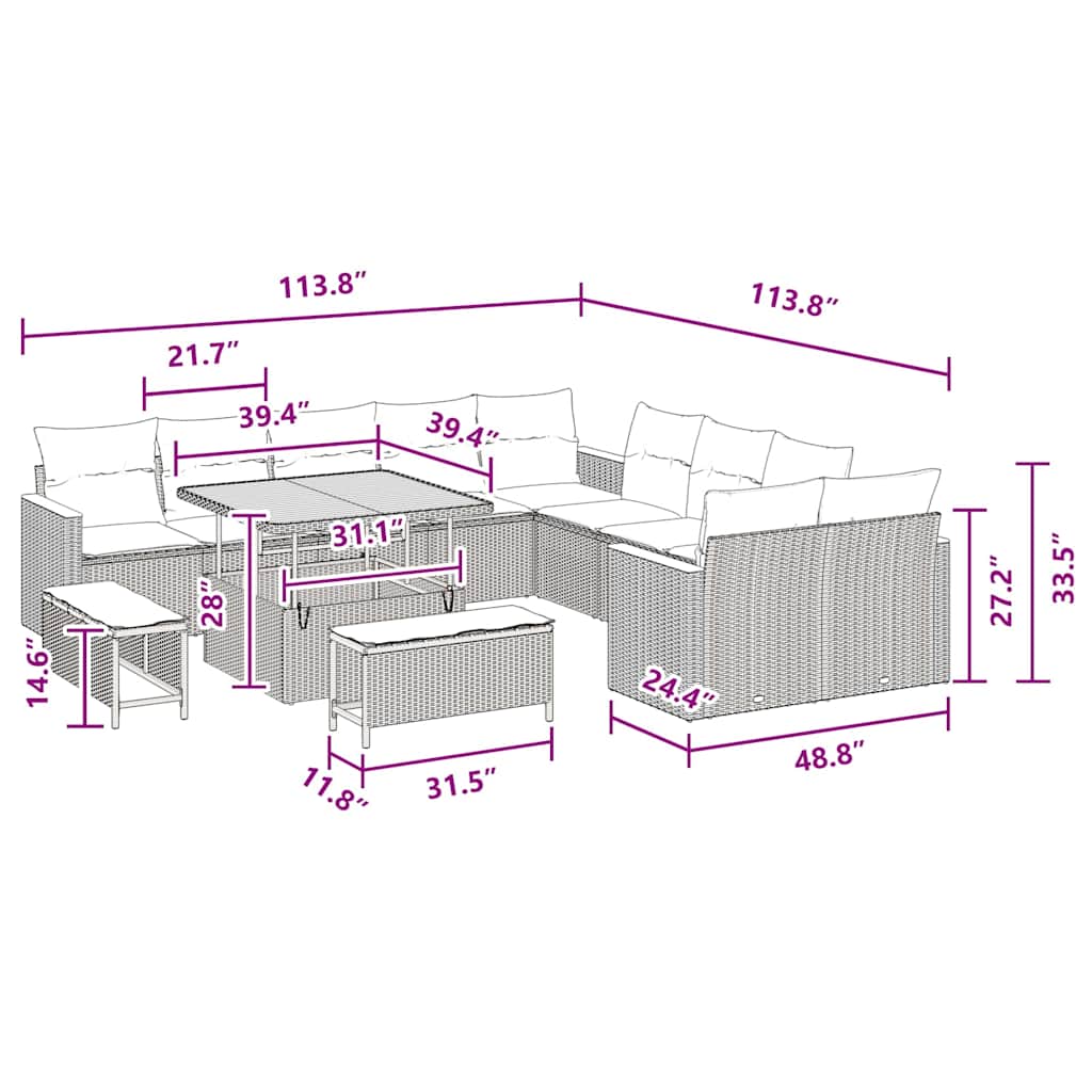 Conjunto de Sofá de Jardim 13 pcs Preto Rattan Sintético