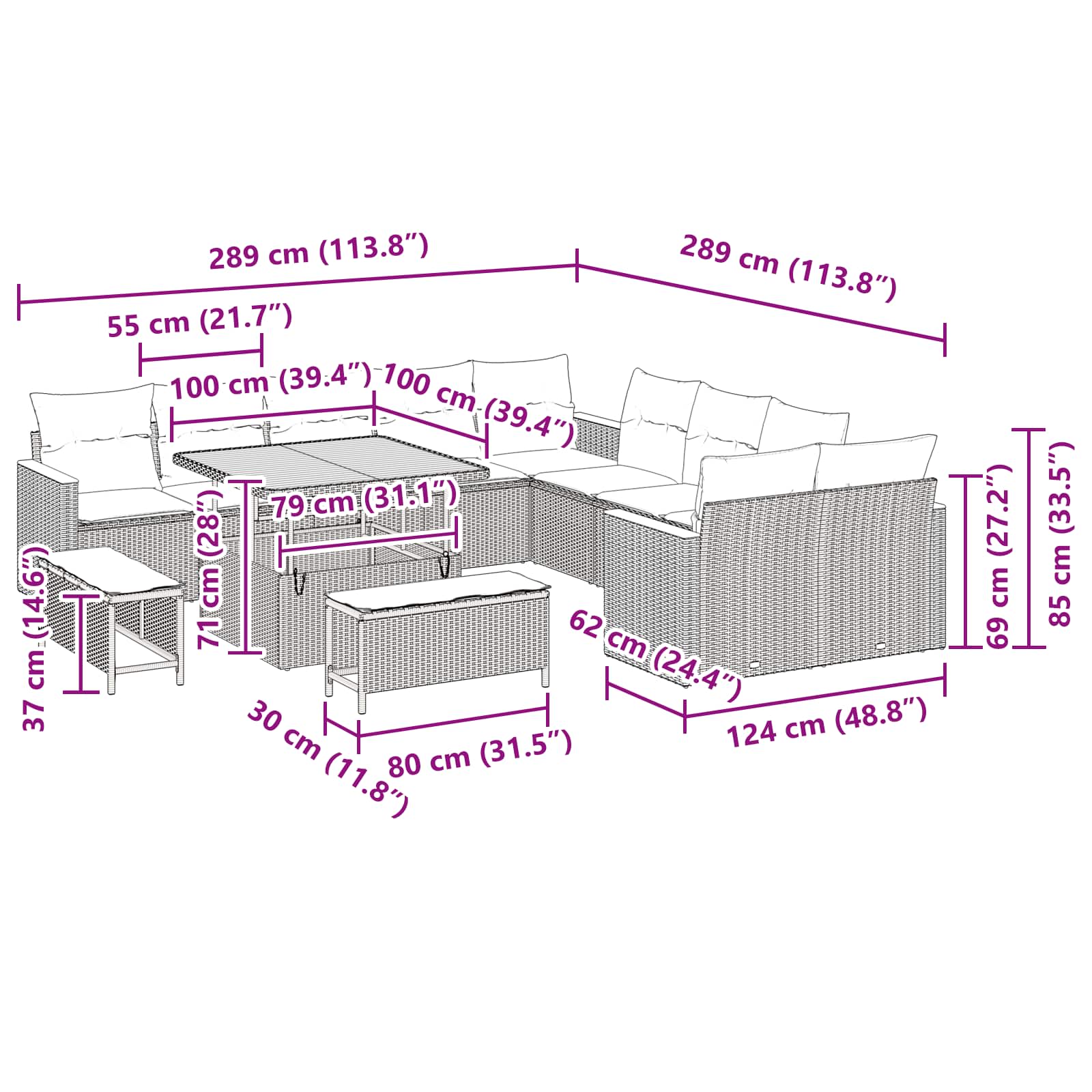 Conjunto de Sofá de Jardim 13 pcs Preto Rattan Sintético