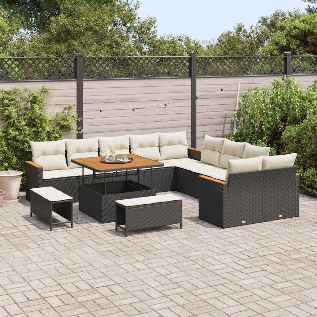 Conjunto de Sofá de Jardim 13 pcs Preto Rattan Sintético