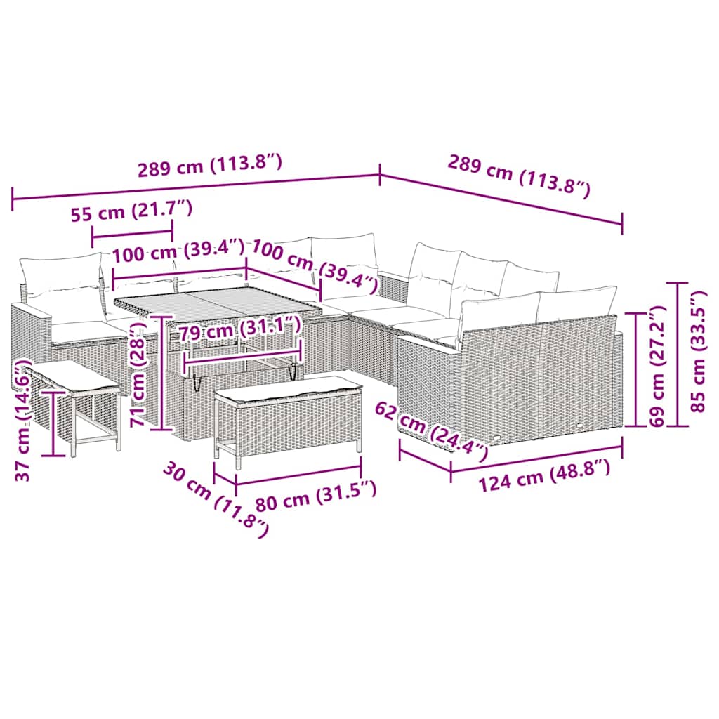 Conjunto de Sofá de Jardim 13 pcs Preto Rattan Sintético