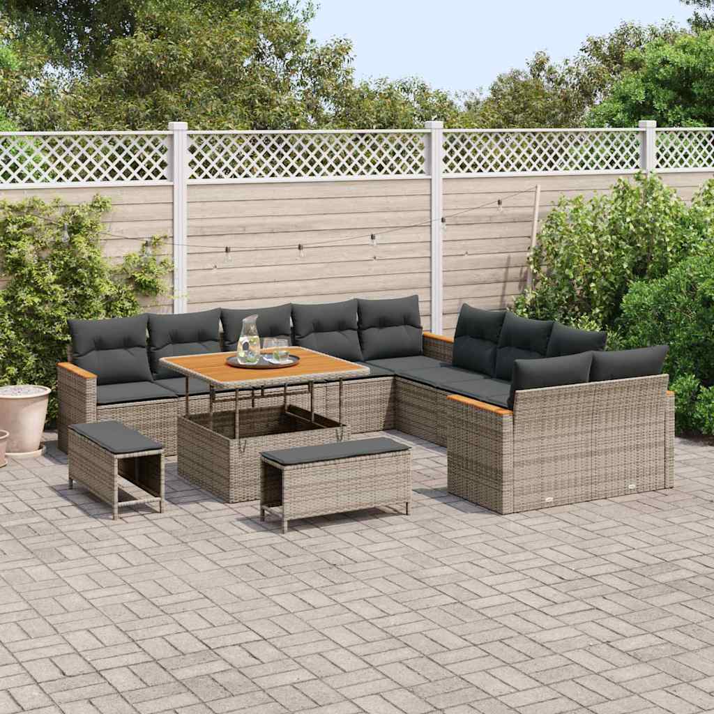 Conjunto de Sofá de Jardim 13 pcs Cinzeto Rattan Sintético