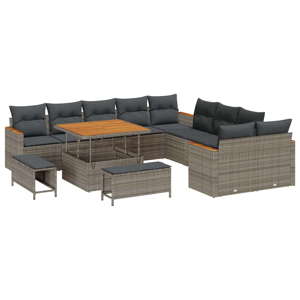 Conjunto de Sofá de Jardim 13 pcs Cinzeto Rattan Sintético