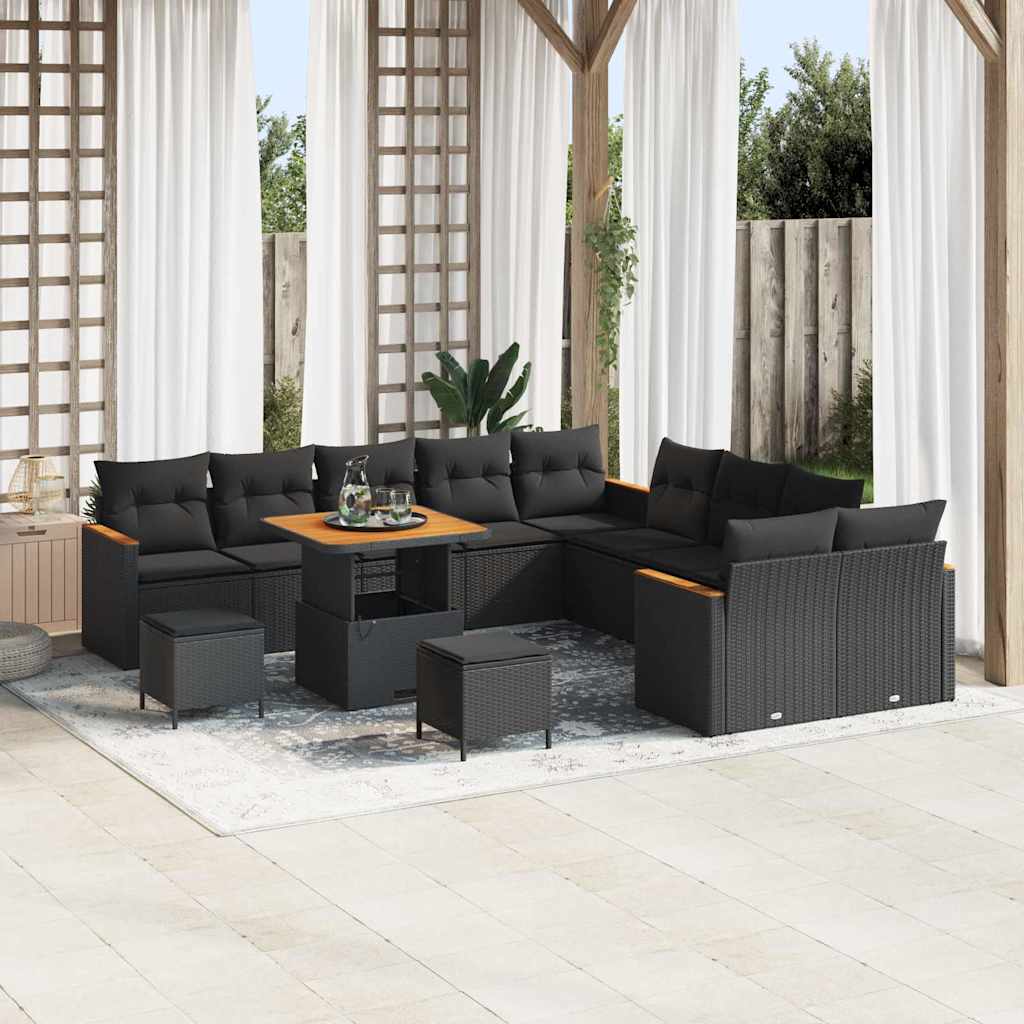 Conjunto de Sofá de Jardim 13 pcs Preto Rattan Sintético