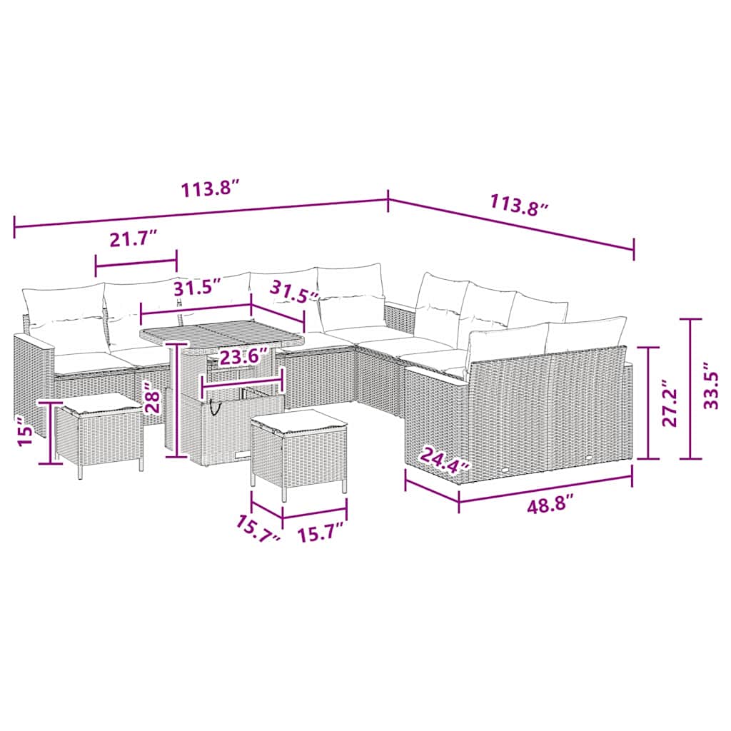 Conjunto de Sofá de Jardim 13 pcs Preto Rattan Sintético