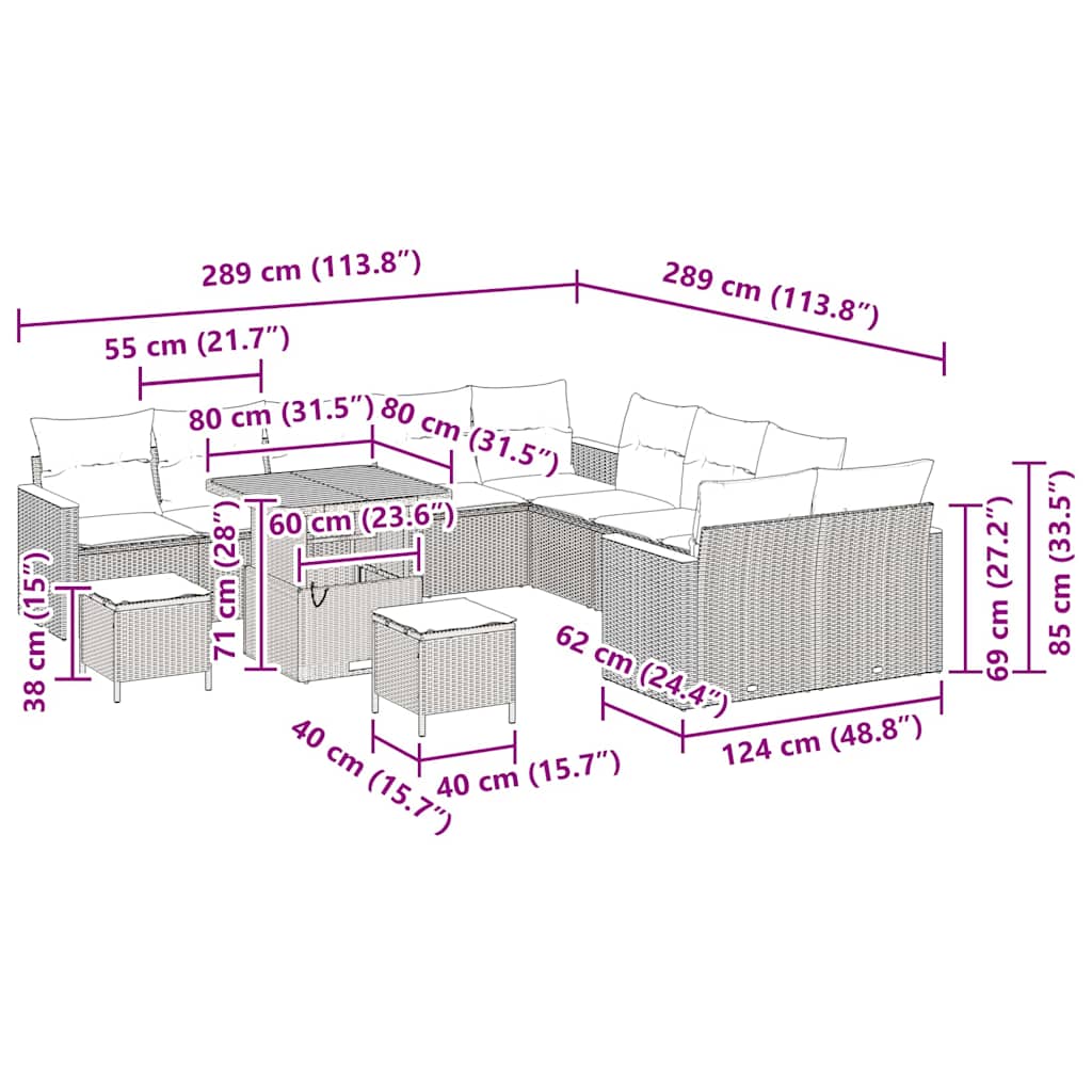 Conjunto de Sofá de Jardim 13 pcs Preto Rattan Sintético