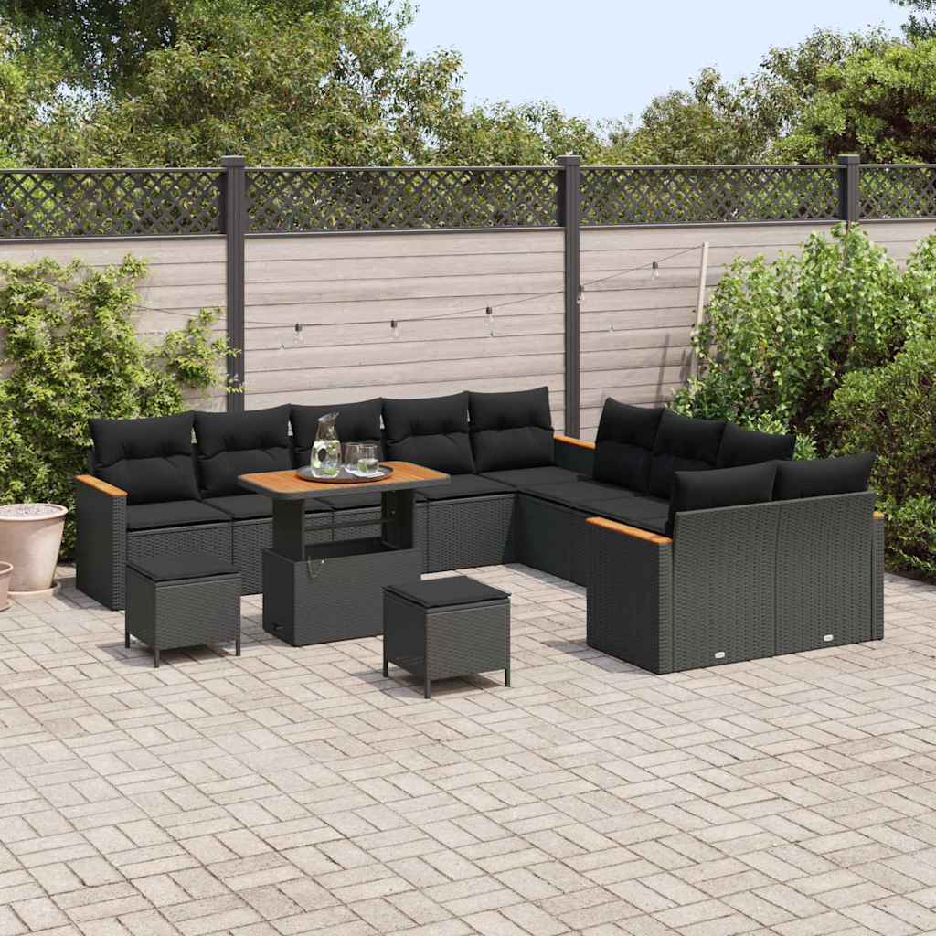 Conjunto de Sofá de Jardim 13 pcs Preto Rattan Sintético