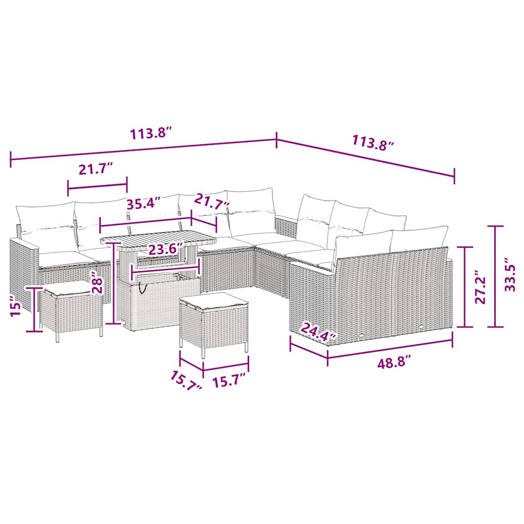Conjunto de Sofá de Jardim 13 pcs Preto Rattan Sintético