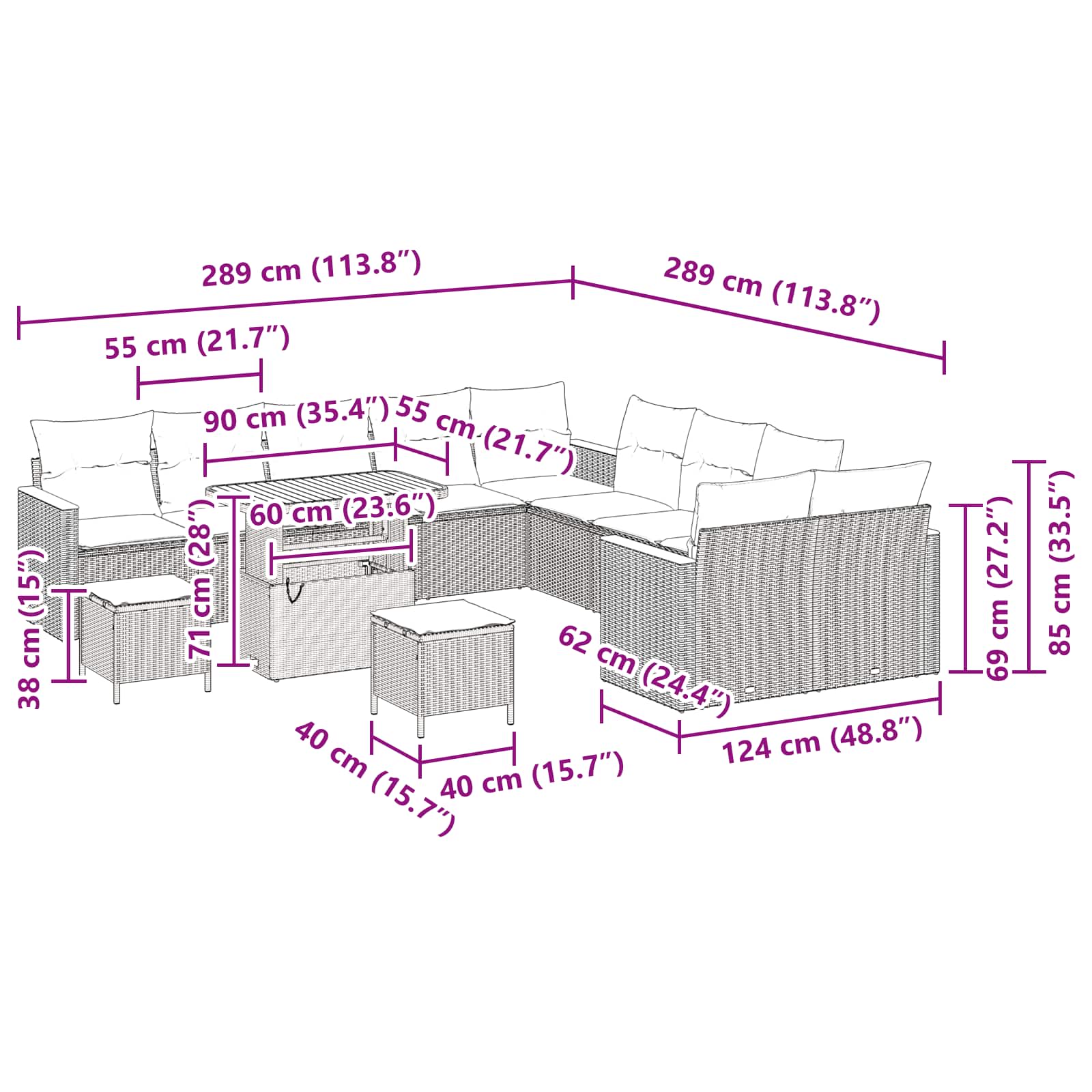 Conjunto de Sofá de Jardim 13 pcs Preto Rattan Sintético