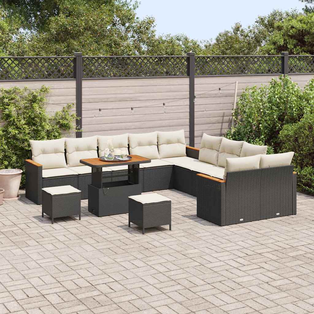 Conjunto de Sofá de Jardim 13 pcs Preto Rattan Sintético