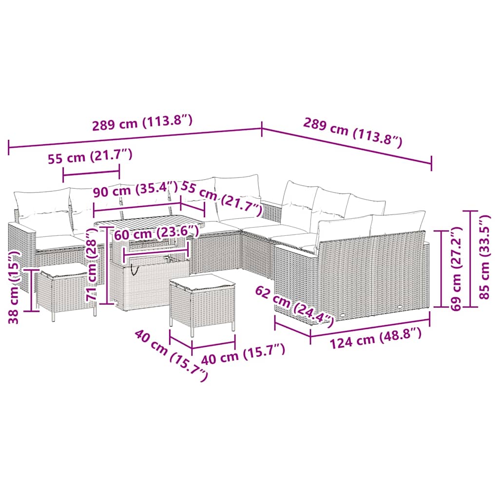 Conjunto de Sofá de Jardim 13 pcs Preto Rattan Sintético