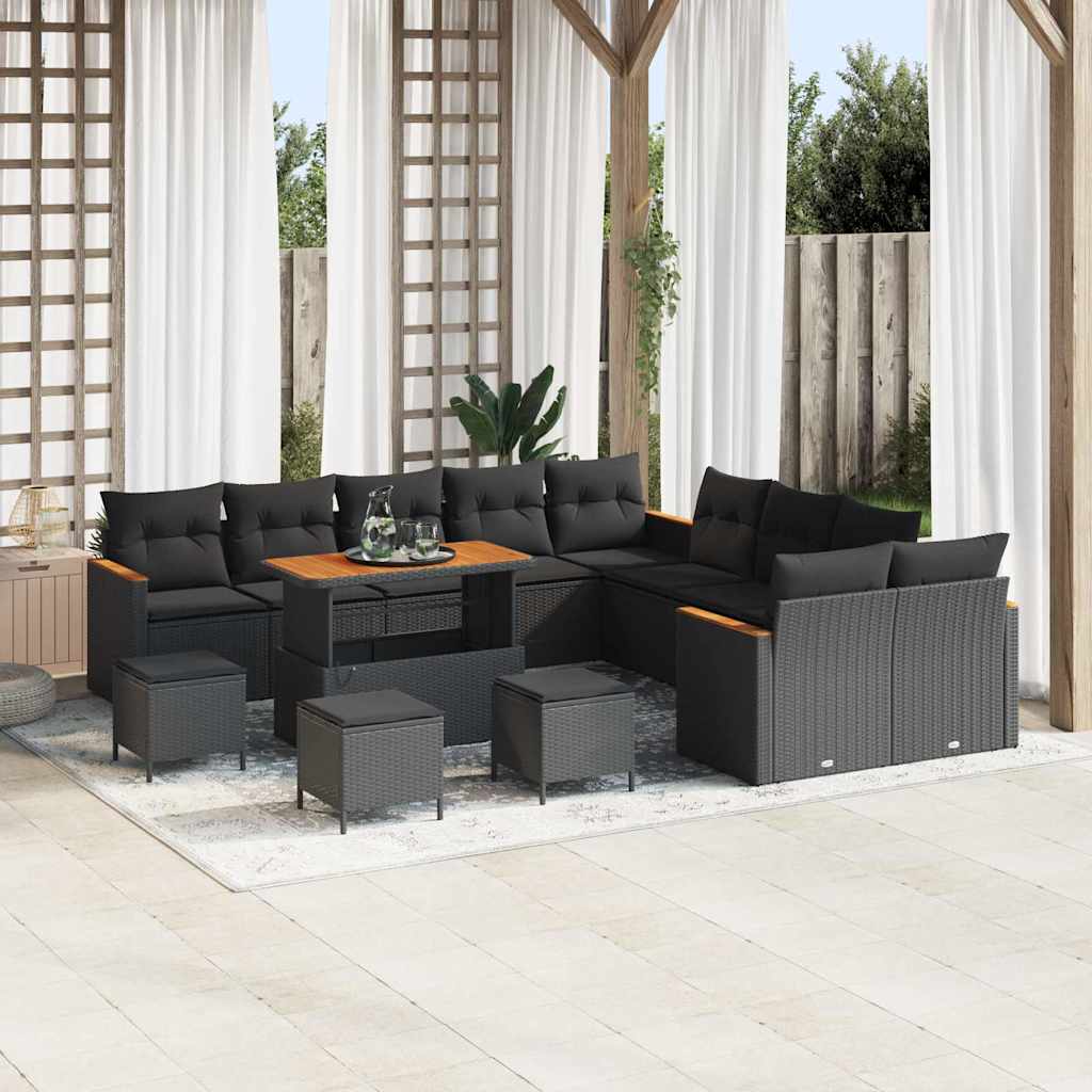 Conjunto de Sofá de Jardim 14 pcs Preto Rattan Sintético