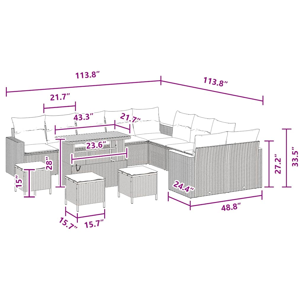 Conjunto de Sofá de Jardim 14 pcs Preto Rattan Sintético