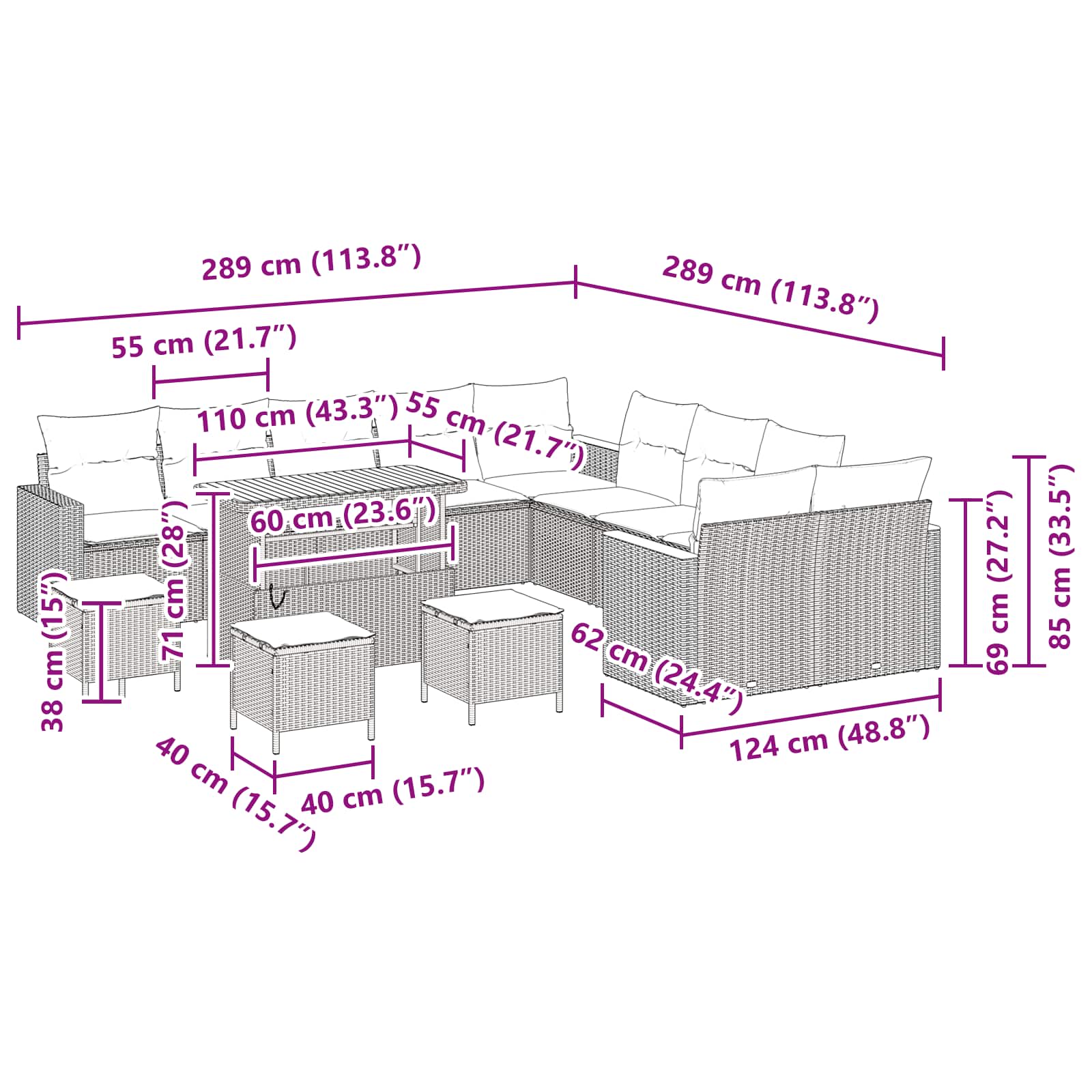 Conjunto de Sofá de Jardim 14 pcs Preto Rattan Sintético