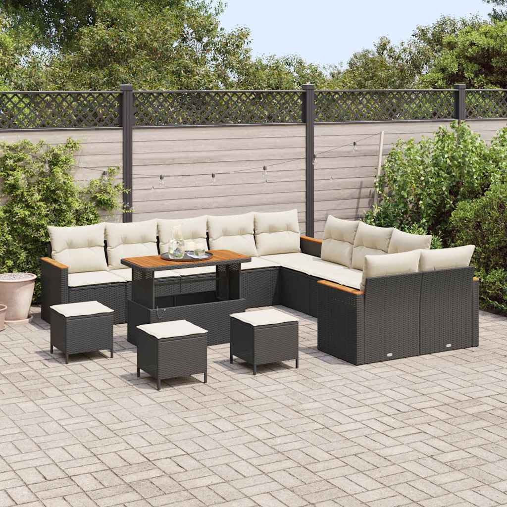 Conjunto de Sofá de Jardim 14 pcs Preto Rattan Sintético