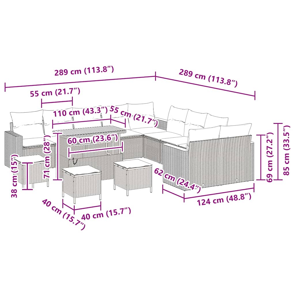 Conjunto de Sofá de Jardim 14 pcs Preto Rattan Sintético