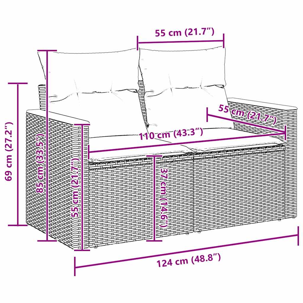 Conjunto de Sofá de Jardim 14 pcs Cinzeto Rattan Sintético