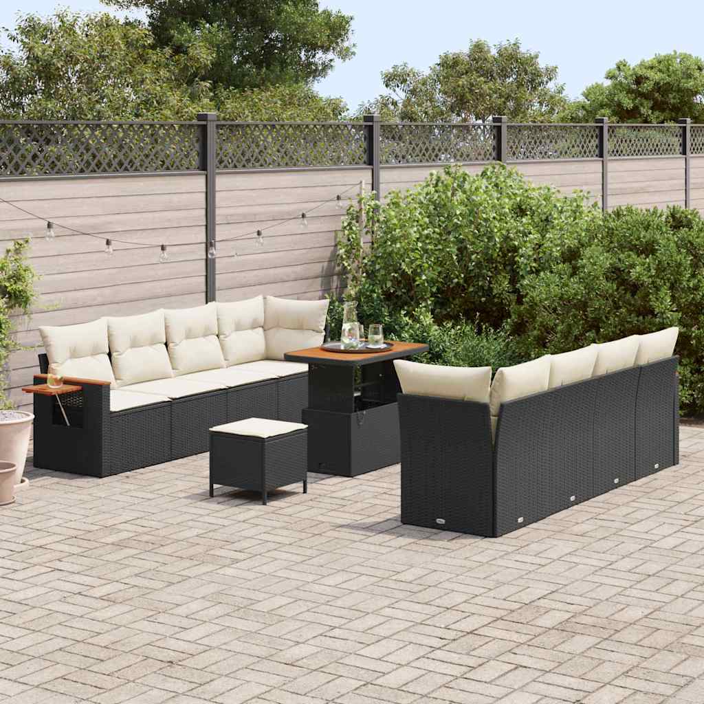 Conjunto de Sofá de Jardim com almofada 11 pcs Preto e creme